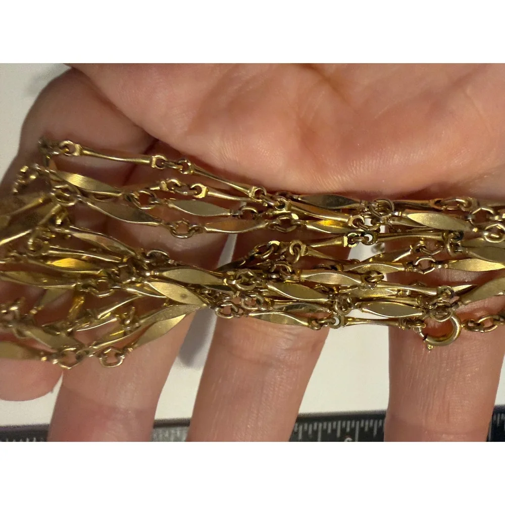 Vintage Gold Tone Long Station Necklace 36 Inch Marquise‎ Link Chain Mid Century
